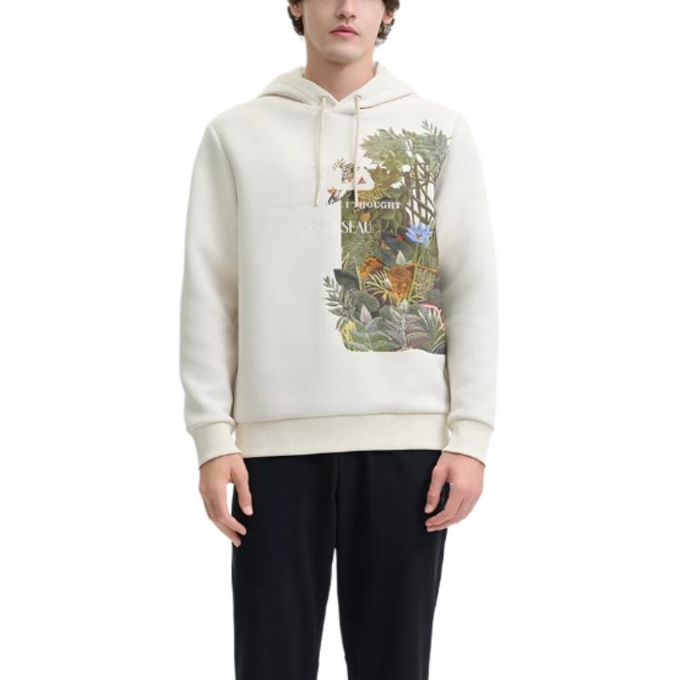 Shop FILA x Rousseau HERITAGE 男款乳白色叢林刺繡休閒連帽衫 F11M448216F-BG