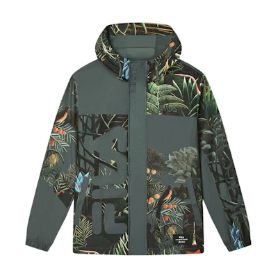 FILA Rousseau HERITAGE Green Loose Fit Full-Print Hoodie Jacket for Men F11M448705F-ZA