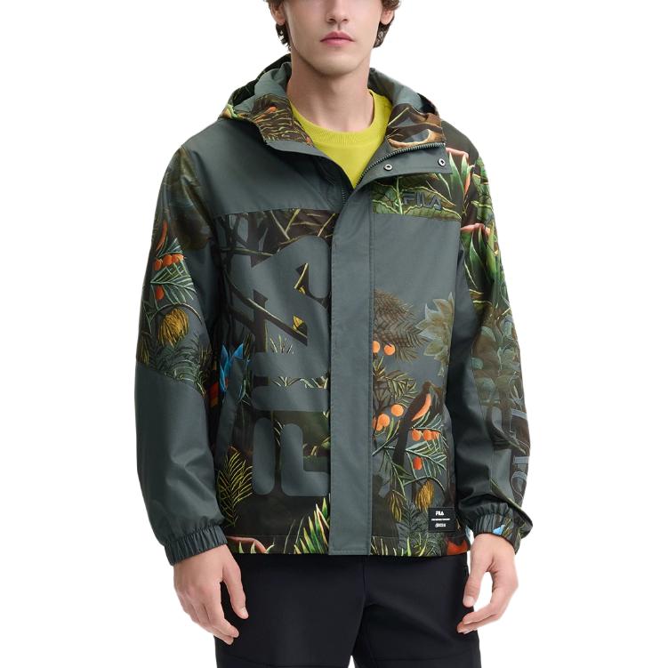 FILA Rousseau HERITAGE Green Loose Fit Full-Print Hoodie Jacket for Men F11M448705F-ZA 圖 3