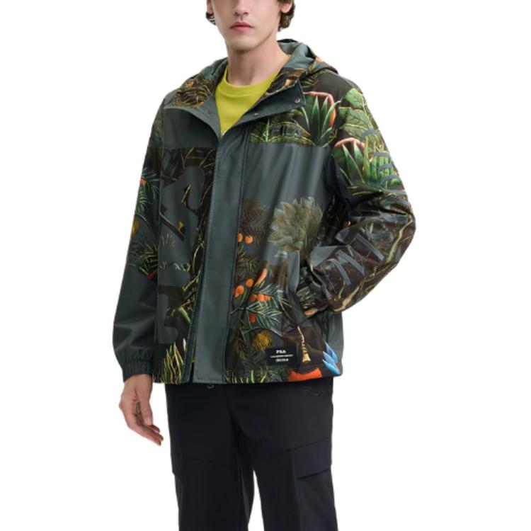 FILA Rousseau HERITAGE Green Loose Fit Full-Print Hoodie Jacket for Men F11M448705F-ZA 圖 4