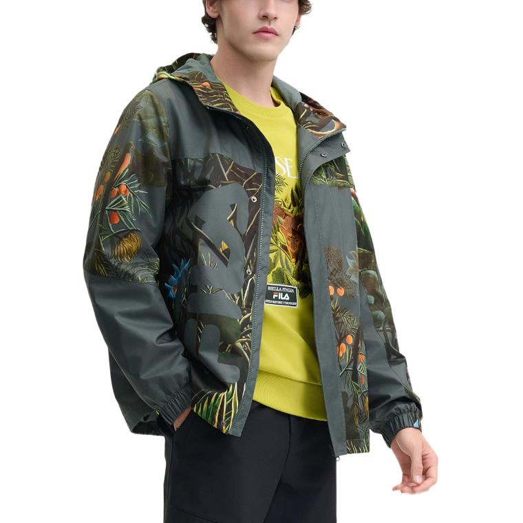 FILA Rousseau HERITAGE Green Loose Fit Full-Print Hoodie Jacket for Men F11M448705F-ZA 圖 5