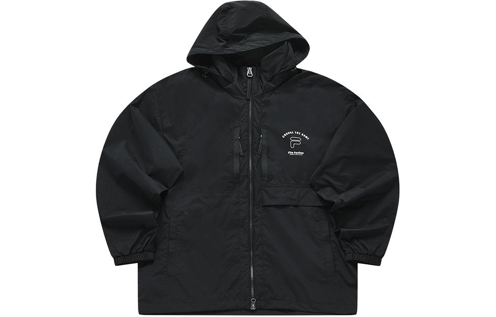 FILA Solid Color Zip Hoodie Jacket Deep Black T11M411704FBK