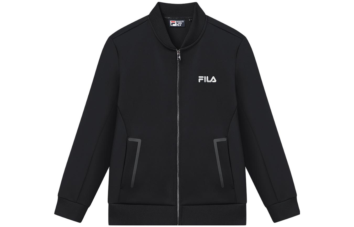 FILA THE MET Logo Print Baseball Collar Jacket Black - Knit Fit Edition F11M348505F-BK