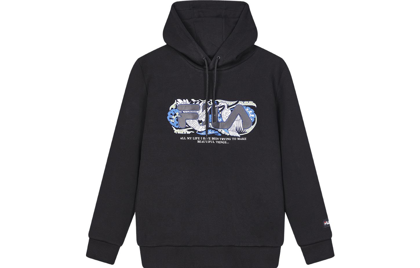 FILA x V&A Morgan Series Black Vintage Hoodie with Floral Bird Logo Print F11M418207F-BK