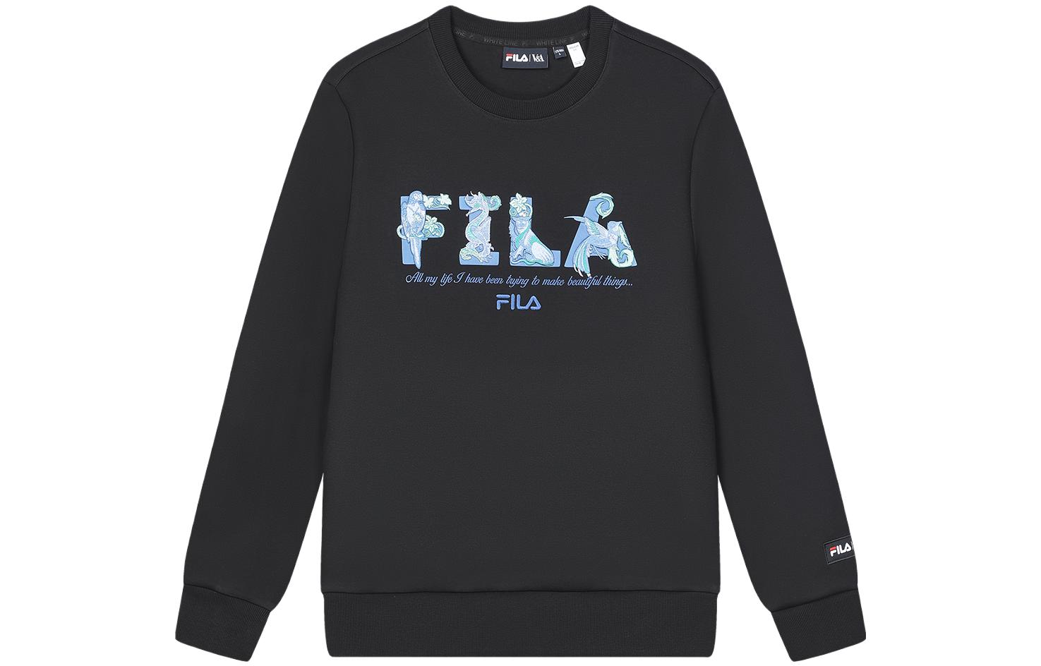 FILA V&A Morgan Series Floral Letter Graphic Pullover Sweatshirt Black Men F11M418201F-BK
