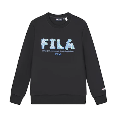 FILA V&A Morgan Series Floral Letter Graphic Pullover Sweatshirt Black Men F11M418201F-BK