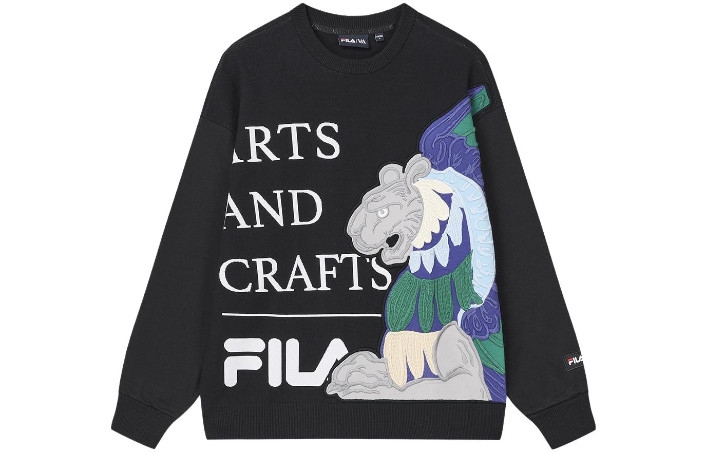 FILA V&A Morgan Series Letter Animal Print Casual Pullover Sweatshirt Black F11M418203F-BK