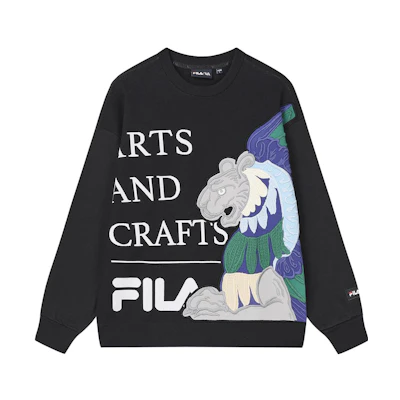 FILA V&A Morgan Series Letter Animal Print Casual Pullover Sweatshirt Black F11M418203F-BK