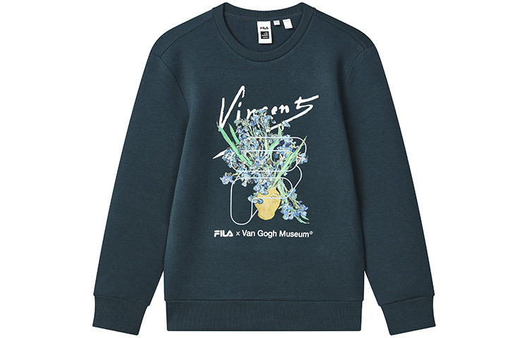 FILA Van Gogh Collab Plant Pattern Pullover Sweatshirt Men’s Inkstone Green F11M318208FDG