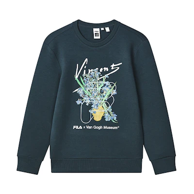 FILA Van Gogh Collab Plant Pattern Pullover Sweatshirt Men’s Inkstone Green F11M318208FDG