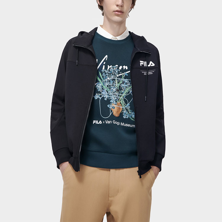 FILA Van Gogh Logo Print Black Hoodie Jacket Edition F11M318506FBK 圖 4