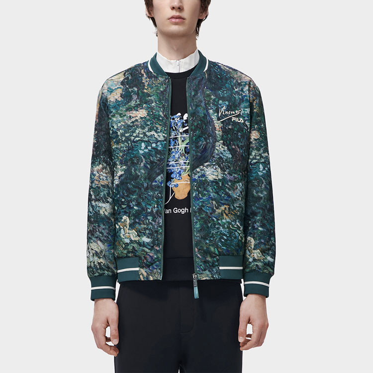 Shop FILA x Van Gogh Museum 2.0  Peacock Green Logo Print Casual Jacket. F11M318703FZA