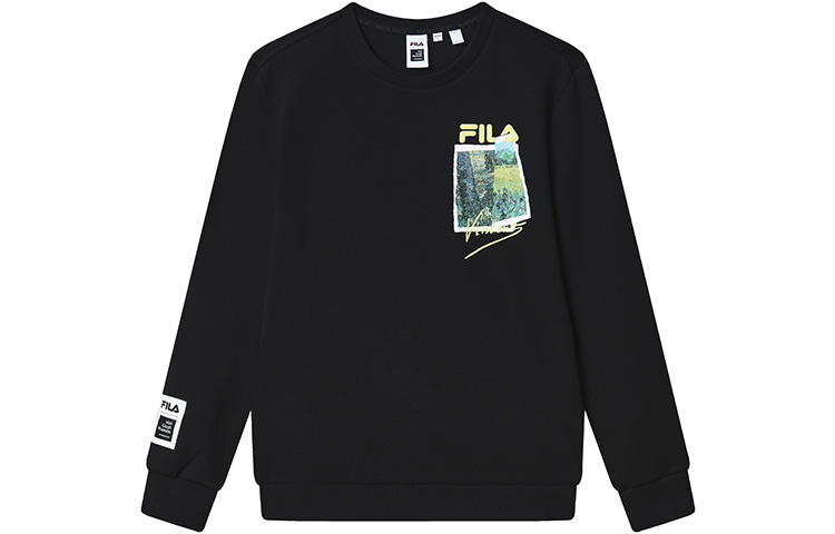FILA x Van Gogh Museum 2.0 Black Logo Graphic Pullover Sweatshirt for Men F11M318215F-BK