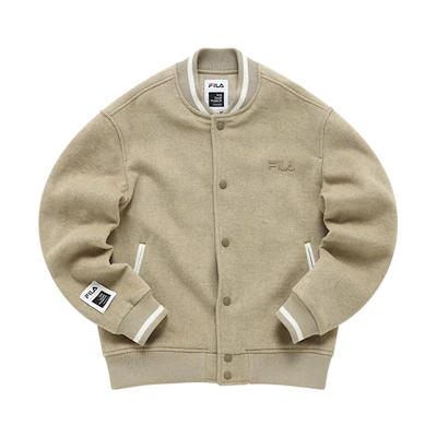 FILA Van Gogh Museum Logo Casual Warm Baseball Jacket Camel Gray. F11M218706F-DK