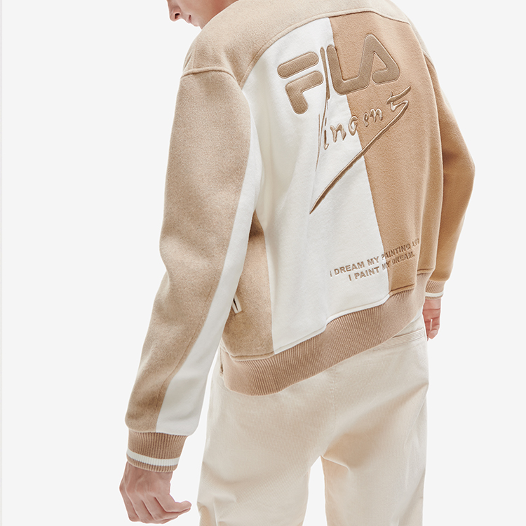 FILA Van Gogh Museum  Logo Casual Warm Baseball Jacket Camel Gray. F11M218706F-DK 圖 6