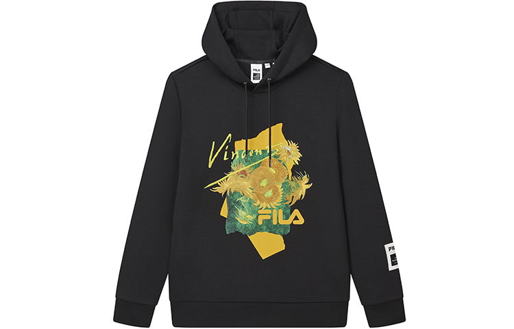 FILA Van Gogh Museum Black Print Hoodie Casual Knit Pullover Collection F11M218211F-BK