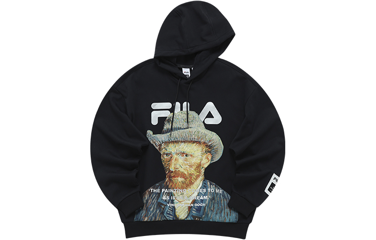 FILA Van Gogh Museum Collab Printed Black Hoodie for Men F11M218202F-BK