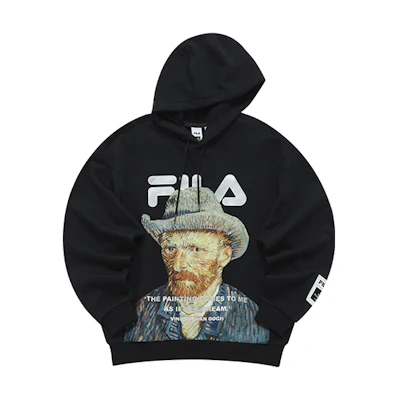 FILA Van Gogh Museum Collab Printed Black Hoodie for Men F11M218202F-BK