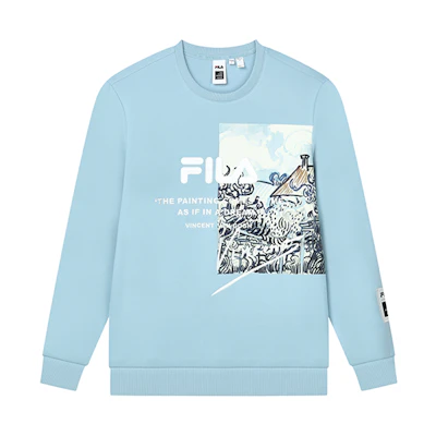 FILA Van Gogh Museum Fun Print Knit Pullover Sweatshirt Frosted Blue F11M218206F-LB