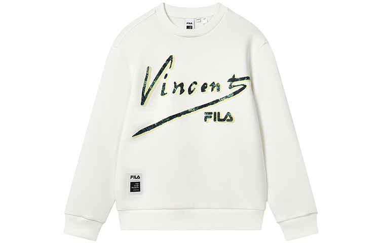 FILA Van Gogh Museum Letter Print Long Sleeve Sweatshirt Men Cloud White F11M318206F-WT