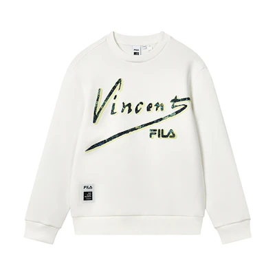 FILA Van Gogh Museum Letter Print Long Sleeve Sweatshirt Men Cloud White F11M318206F-WT