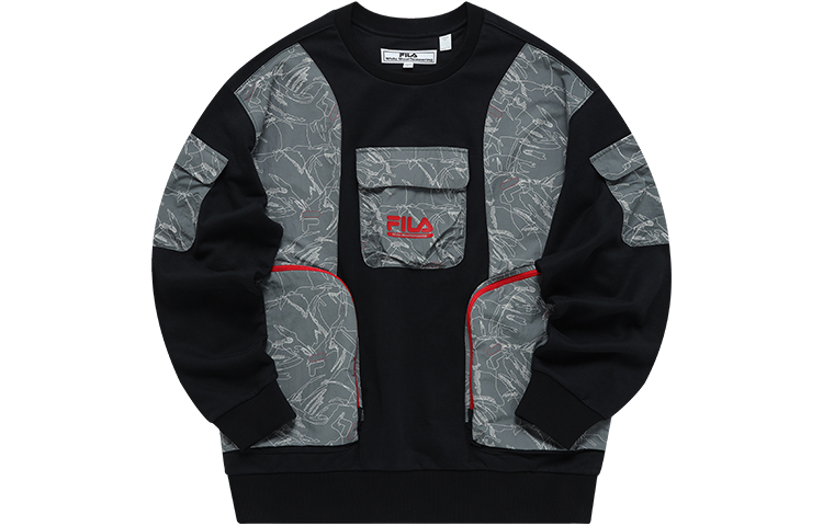 FILA White Mountaineering Black Crewneck Graphic Sweatshirt Casual Collab T11M147204F-BK