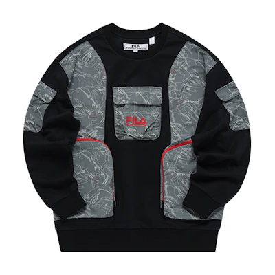 FILA White Mountaineering Black Crewneck Graphic Sweatshirt Casual Collab T11M147204F-BK