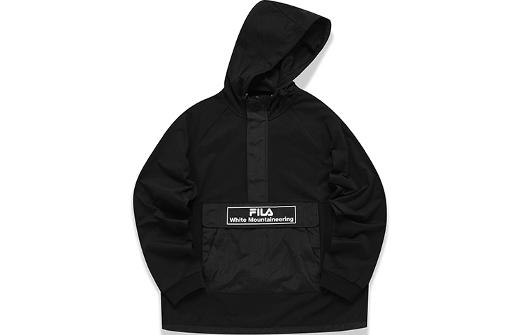 FILA White Mountaineering Half-Zip Hoodie Black Logo Print Collab T11M137205F-BK