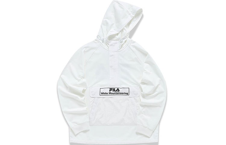 FILA White Mountaineering Half-Zip Hoodie Standard White Logo Print T11M137205F-WT