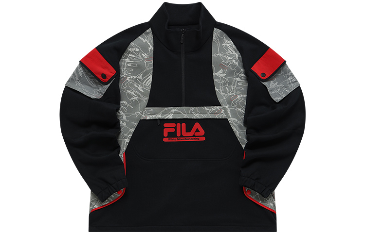 FILA White Mountaineering Half-Zip Logo Print Sweatshirt Jacket Black Men T11M147202F-BK