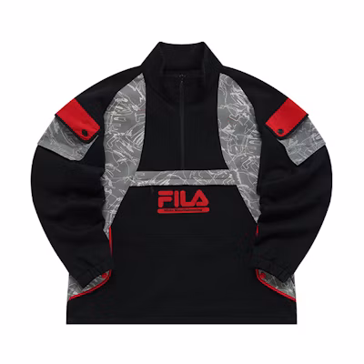 FILA White Mountaineering Half-Zip Logo Print Sweatshirt Jacket Black Men T11M147202F-BK