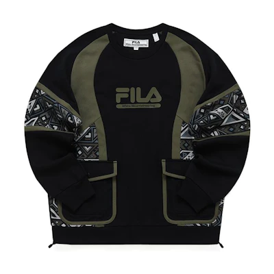 FILA White Mountaineering Logo Print Crewneck Sweatshirt Black Menswear T11M217201F-BK
