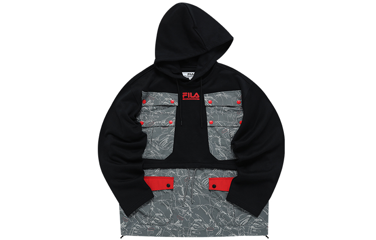 FILA White Mountaineering Retro Print Hoodie Black T11M147203F-BK