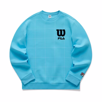 FILA Wilson Embroidered Logo Tennis Crewneck Sweatshirt Aqua Blue A11M043223F-BU