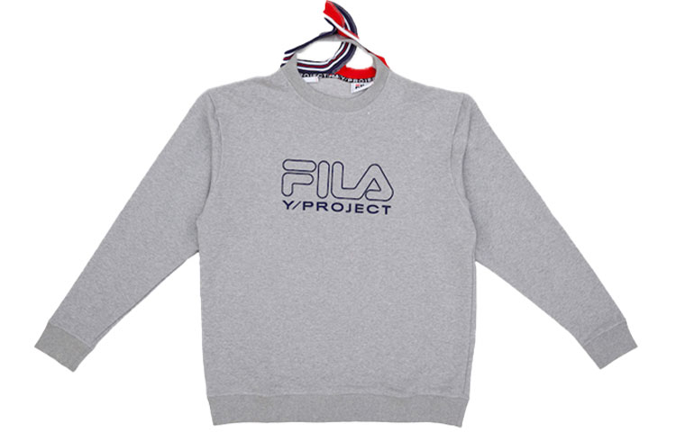 FILA Y/Project Collab Gray Logo Print Deconstructed Collar Unisex Sweatshirt F71U225202F-MG