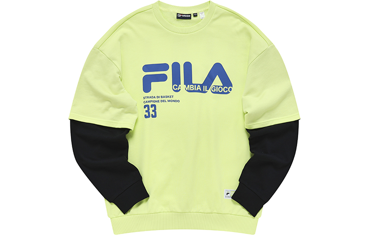 FILA Yellow Logo Patch Cotton Knit Pullover Sweatshirt - Casual Style T11M235202F-YE