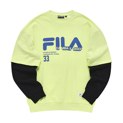 FILA Yellow Logo Patch Cotton Knit Pullover Sweatshirt - Casual Style T11M235202F-YE