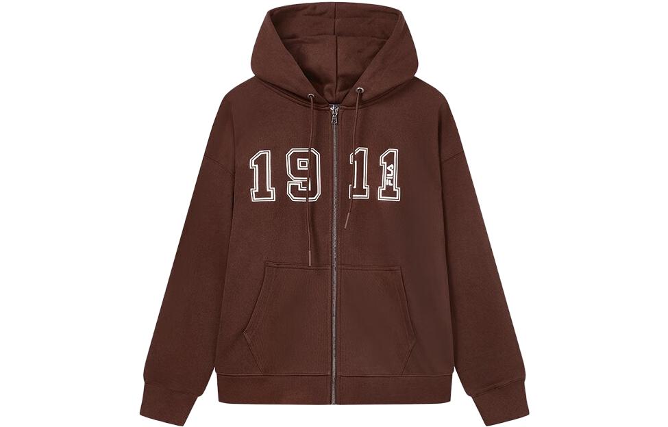 FILA Zipper Hoodie Jacket Unisex - Maroon Brown F11U339501F-DK