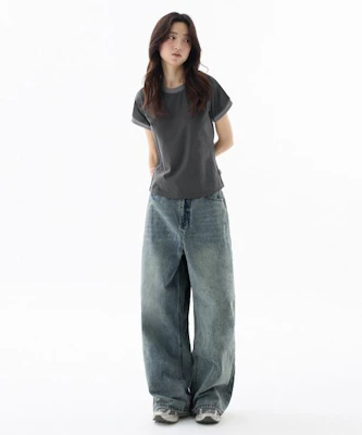 FILLUMINATE 做旧水洗牛仔裤 - 中蓝色 Damage Washed Denim Pants-mb Details for FILLUMINATE 做旧水洗牛仔裤 - 中蓝色 Damage Washed Denim Pants-mb