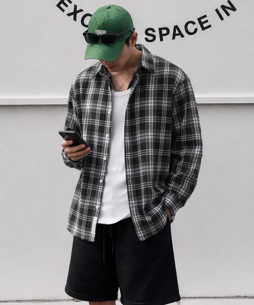 FILLUMINATE Oversized Forest Check Shirt - Black Overfit Forest Check Shirt-bk