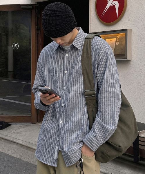 Filluminate Seersucker Stripe Shirt - Navy FBEUUSH156NY