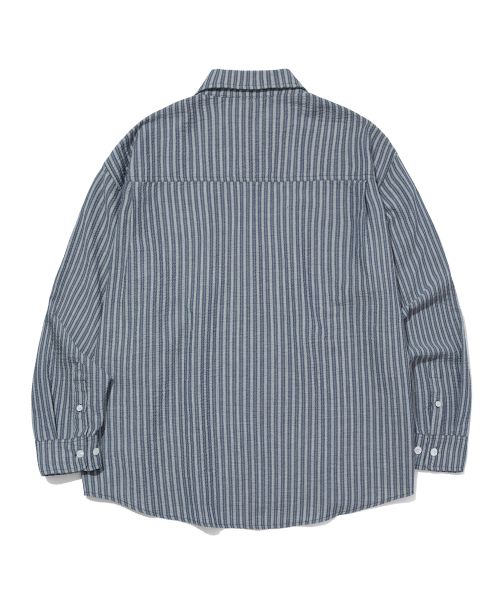 Lookbook Filluminate Seersucker Stripe Shirt - Navy FBEUUSH156NY