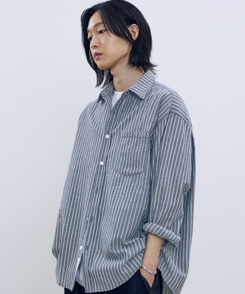 Sizing Filluminate Seersucker Stripe Shirt - Navy FBEUUSH156NY
