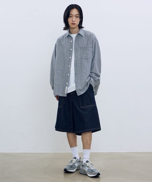 Cheap Filluminate Seersucker Stripe Shirt - Navy FBEUUSH156NY