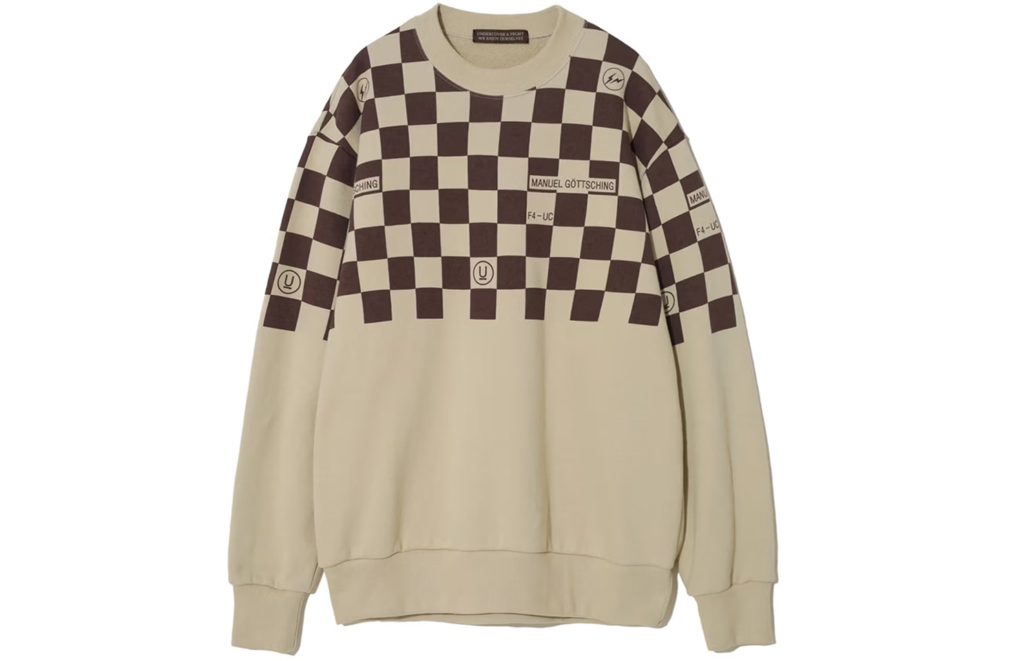 Fragment Design FW23 Checkered Lightning Logo Unisex Grey Sweatshirt UC2C9812-1