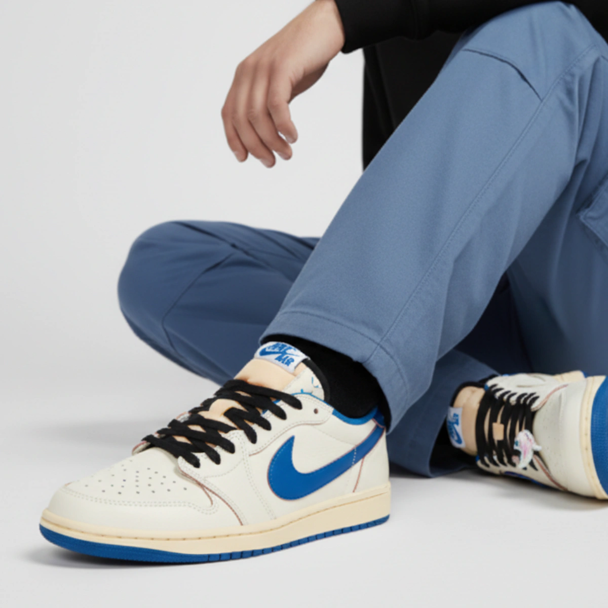 Fragment Design x Travis Scott x Air Jordan Air 1 Retro Low OG SP 'Sail Military Blue'