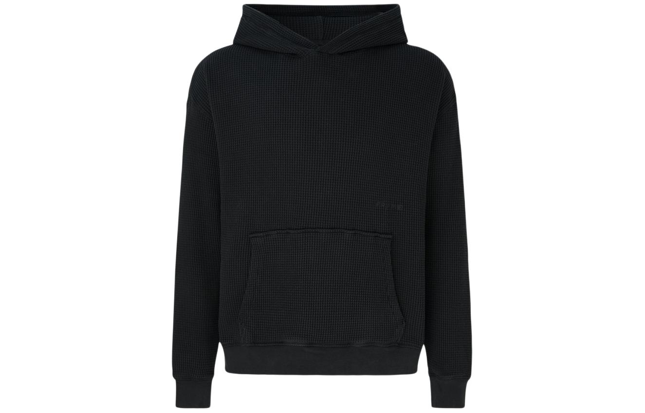 FRAME Embroidered Waffle Knit Hoodie Mens Black JVM1687168727574