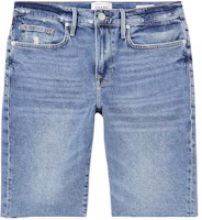 FRAME Washed Distressed Straight Denim Shorts Blue JVM1670827675035 FRAME Washed Distressed Straight Denim Shorts Blue JVM1670827675035