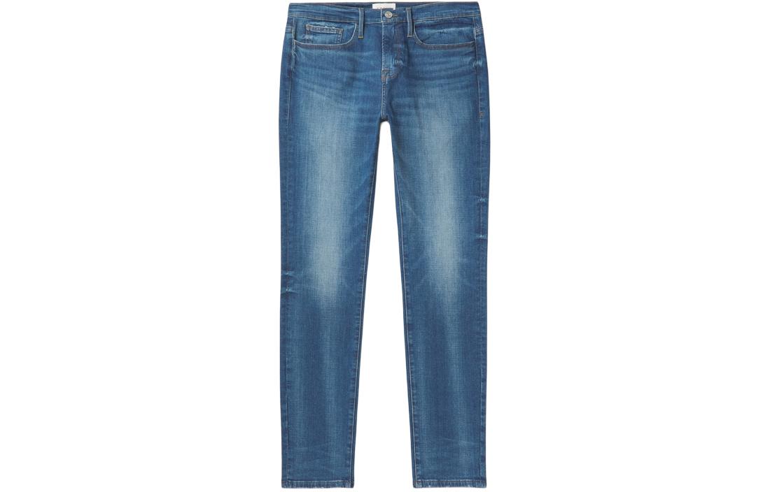 FRAME Washed Slim Mid-Rise Straight Jeans Blue JVM1666844306789