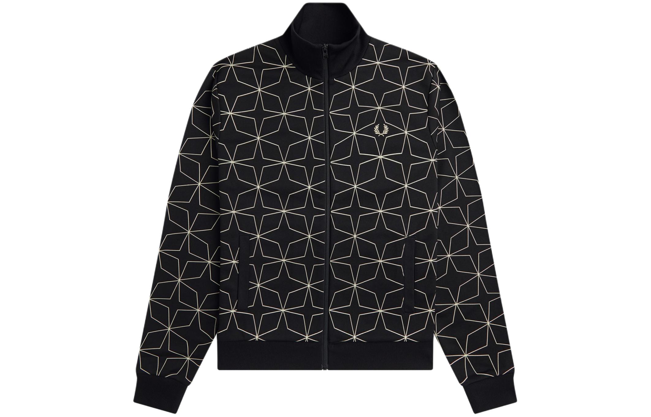 FRED PERRY Black All-Over Laurel Logo Zip-Up Jacket J7824-102